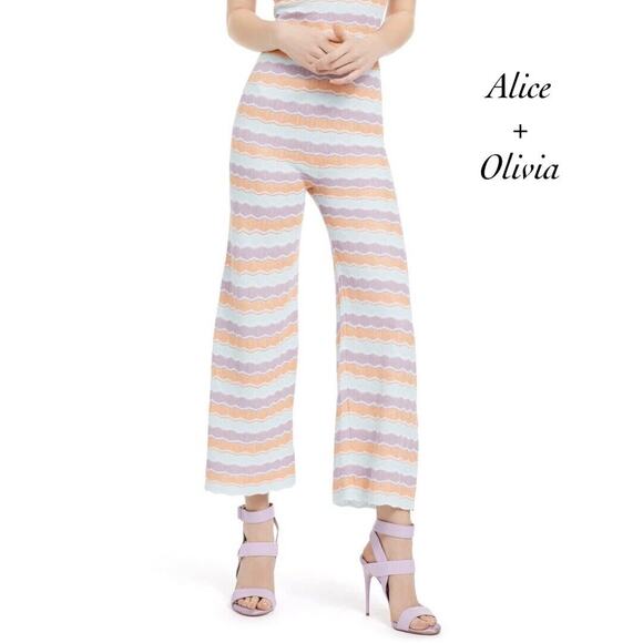 Alice + Olivia Antonella Colorful Striped Knit Cropped Capris Pants NWT Size S